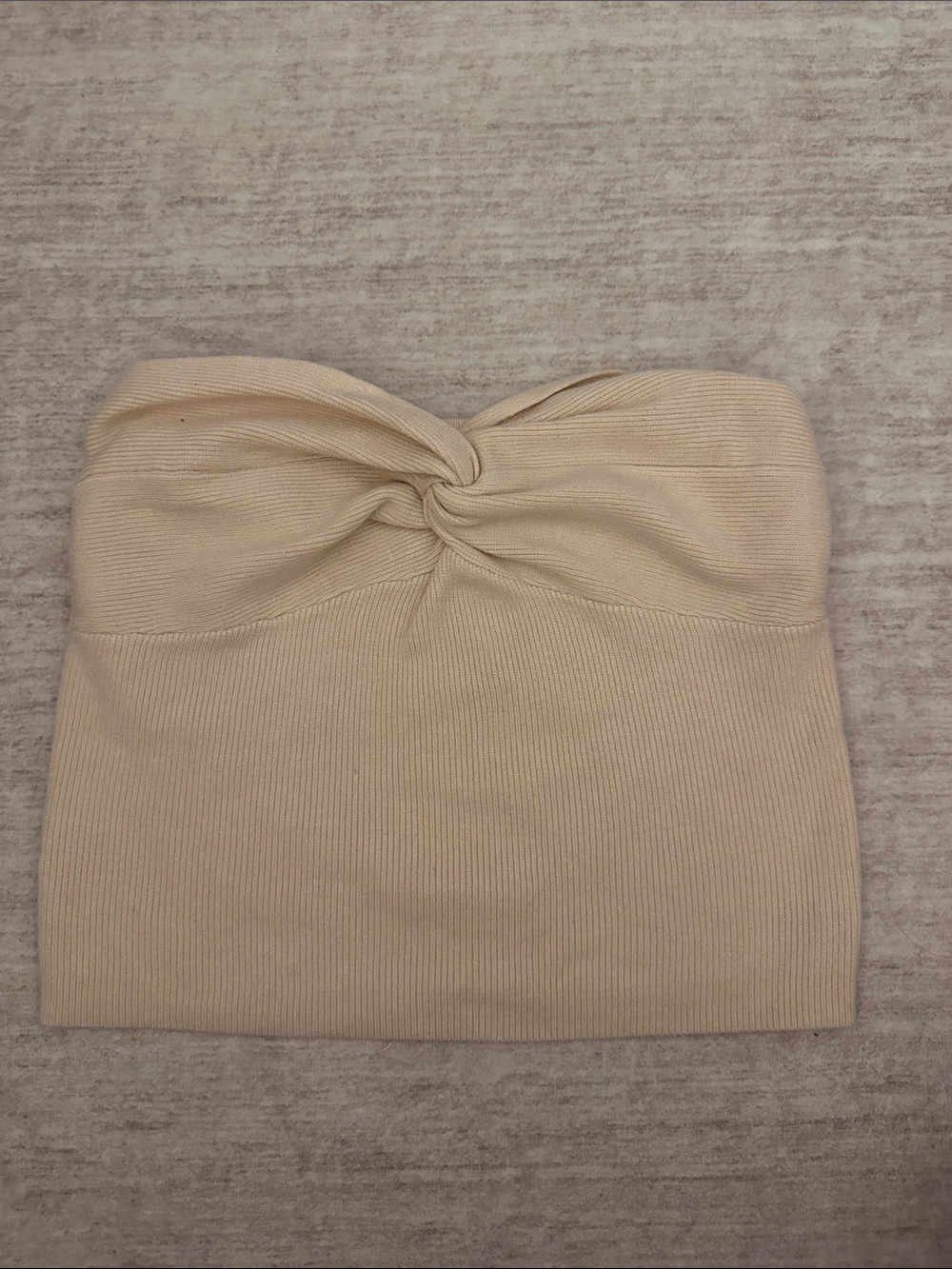 Knotted Strapless Tube Sweater Top in Beige